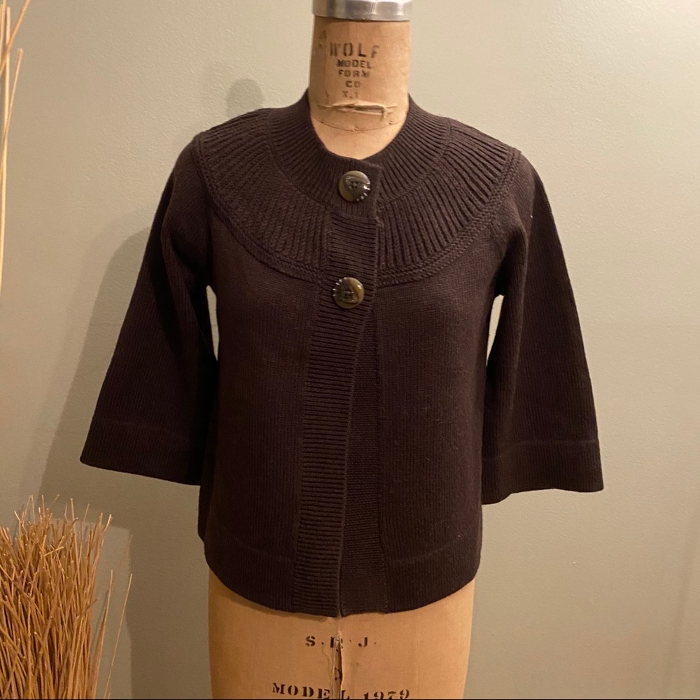 Banana Republic chocolate brown wool crew neck cardigan sweater M